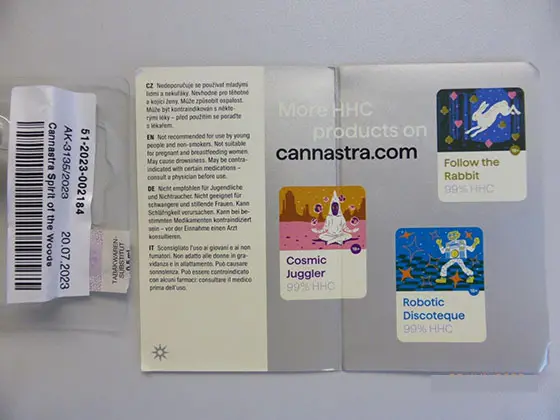 Foto uit de officiële melding: Cannastra, Cantropy Lemon Skunk / Wedding Cake / Spirit of the Woods Elektronische sigarettencartridge — risico: Chemische risico's