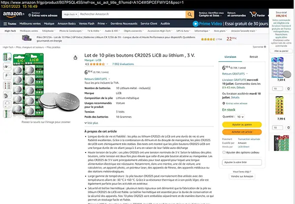 Photo de l’avis officiel: LiCB CR2025-Lithium Battery Piles bouton — risque: Risque chimique & Étouffement