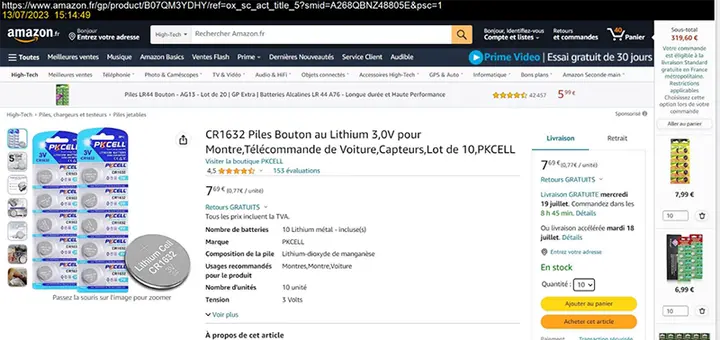 Photo de l’avis officiel: PKCELL Lithium Battery 3V CR1632 Piles bouton — risque: Risque chimique & Étouffement