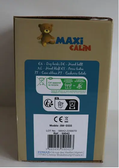 Foto dell’avviso ufficiale: Maxi Calin Chien Aboie et Bouge Giocattolo morbido a batteria — rischio: Ostruzione delle vie aeree