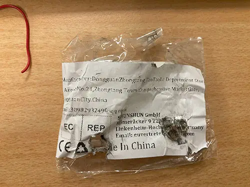 Photo from the official notice: LED string — environment risk