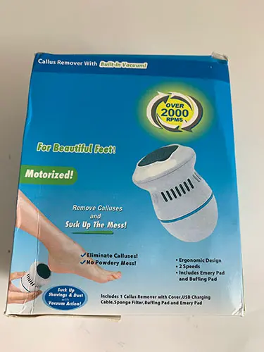 Foto aus der offiziellen Meldung: Callus remover with built-in vacuum Elektrischer Kallusentferner — Risiko: Umwelt