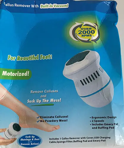 Foto aus der offiziellen Meldung: Callus remover with built-in vacuum Elektrischer Kallusentferner — Risiko: Umwelt