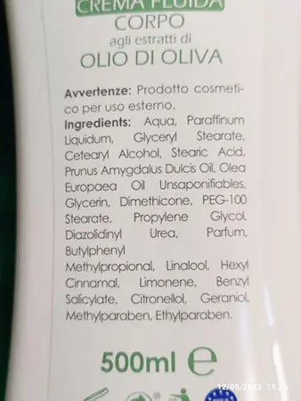 Photo from the official notice: Setablu Crema fluida corpo agli estratti di olio d'oliva body lotion — chemical risk