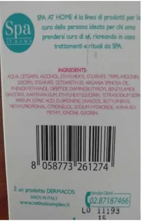 Foto aus der offiziellen Meldung: Retinol Complex by dermacos Crema da corpo di siero di vipera con olio di argan Körpercreme — Risiko: Chemikalie