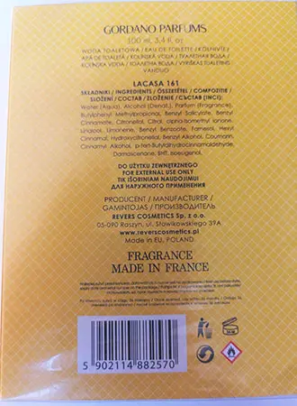 Foto do aviso oficial: GORDANO PARFUMS LACASA 161 Eau de toilette — risco: Químico