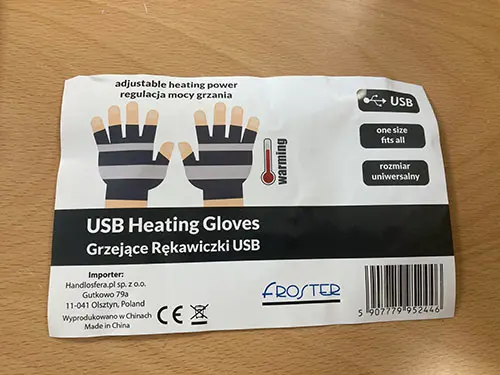 Photo de l’avis officiel: Froster USB Heating gloves Gants chauffants — risque: Risque chimique & Environnement