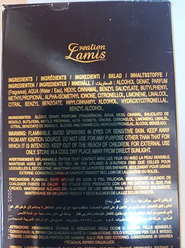 Photo de l’avis officiel: Creation lamis Golden Diva Eau de Parfum — risque: Risque chimique