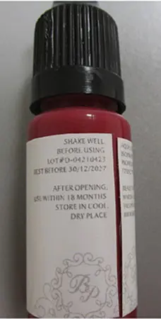 Photo from the official notice: Beauty Passion Permanent Makeup Color Red Wine permanent makeup ink — chemical risk