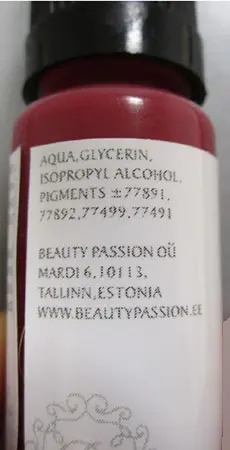Photo from the official notice: Beauty Passion Permanent Makeup Color Red Wine permanent makeup ink — chemical risk
