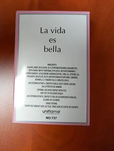 Photo de l’avis officiel: Uniflame La vida es bella Parfum — risque: Risque chimique