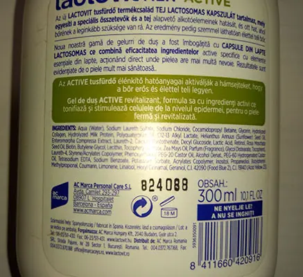 Foto uit de officiële melding: Lactovit  men Active revitalizing 3 in 1 shower gel Douchegel — risico: Chemische risico's