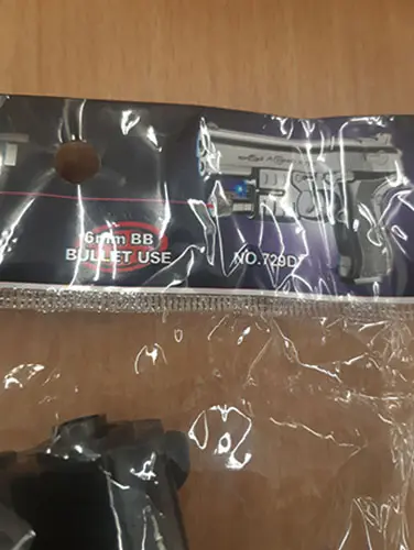 Photo from the official notice: AIR SPORT BB GUN toy pistol — suffocation risk