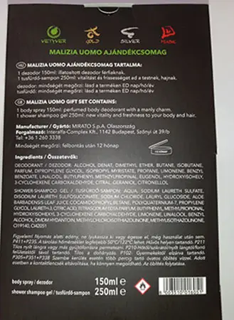 Foto dell’avviso ufficiale: Malizia Malizia Uomo Vetyver gift set for men Set deodorante e gel doccia — rischio: Rischio chimico