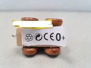 Photo from the official notice: Bino Europe k.s. Locomotive brown wheels, train wagon letter U with brown wheels, train wagon letter R toy tra — choking risk