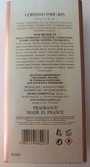 Foto dell’avviso ufficiale: GORDANO PARFUMS Viva Belleza 93 Eau de toilette — rischio: Rischio chimico