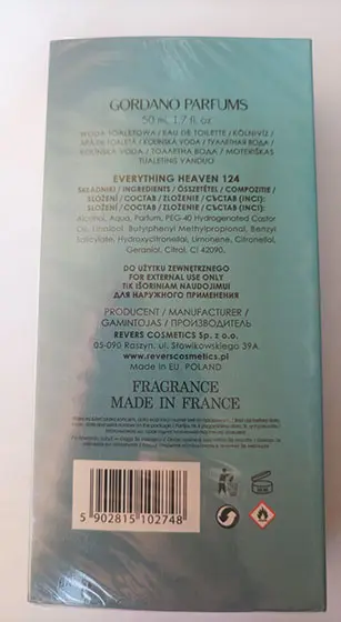 Photo de l’avis officiel: GORDANO PARFUMS Everything Heaven 124 Eau de toilette — risque: Risque chimique