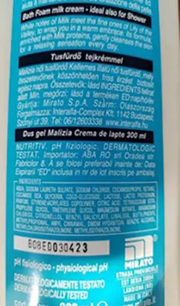 Photo de l’avis officiel: Malizia Crema di latte nutriente Mousse de douche — risque: Risque chimique