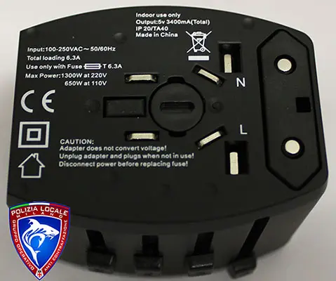 Foto do aviso oficial: Extrastar TRAVEL ADAPTER Adaptador de viagem — risco: Choque elétrico (A12/03067/23)