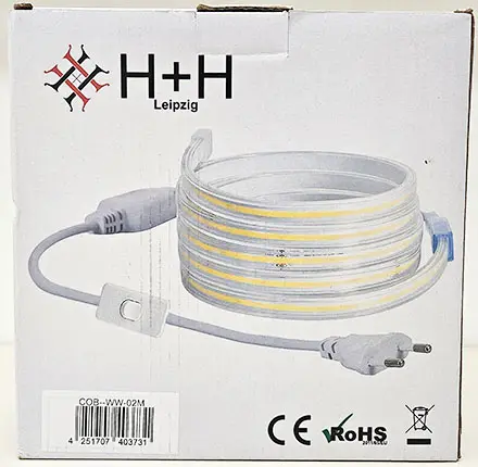 Foto do aviso oficial: H+H Leipzig COB 230V LED Strip Streifen Tira de LED — risco: Choque elétrico