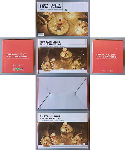 Foto do aviso oficial: CURTAIN LIGHT 3 M 10 HANGING Corrente de iluminação — risco: Queimaduras & Choque elétrico