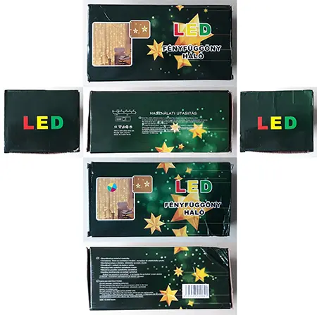 Photo from the official notice: LED FÉNYFÜGGÖNY HÁLÓ lighting chain — electric shock risk