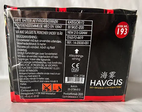 Photo from the official notice: MING - Art of Fireworks Havgus — burns & injuries risk