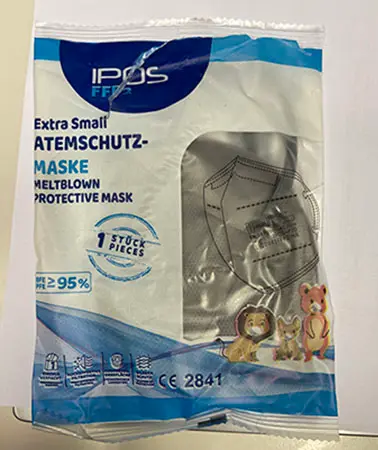 Photo de l’avis officiel: IPOS Extra Small Atemschutz-maske, Meltblown protective mask Masque filtre à particules — risque: Risque sanitaire/autre