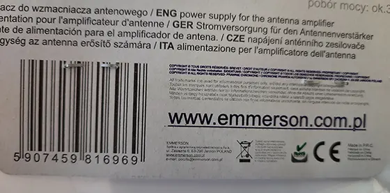 Foto uit de officiële melding: EMMERSON Antenna Power Adapter Voeding — risico: Milieu