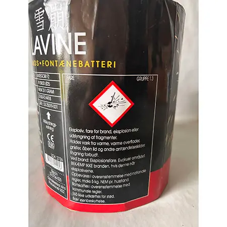 Photo from the official notice: LCH Fireworks A/S Lavine — burns & damage to sight risk