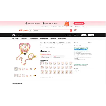 Foto do aviso oficial: Pink Zunderes-Attache-tétine de luxe pour bébé, 26 lettres, sans BPA Chupeta — risco: Químico