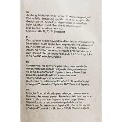Foto uit de officiële melding: Space Rocket Plastic speelgoed — risico: Aantasting van het gezichtsvermogen & Verwonding