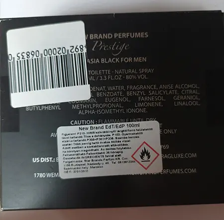 Photo de l’avis officiel: New Brand Prestige Extasia Black Eau de Toilette — risque: Risque chimique