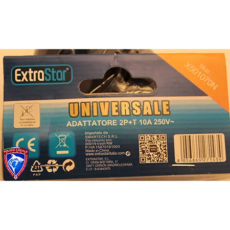 Foto do aviso oficial: Extrastar UNIVERSAL ADAPTER 2P+T Adaptador de viagem — risco: Choque elétrico (A12/00156/24)