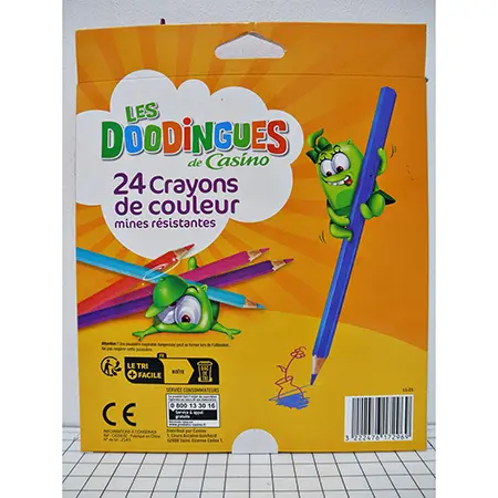 Foto aus der offiziellen Meldung: LES DOODINGUES DE CASINO 24 Crayons de couleur mines resistantes Bleistift-Set — Risiko: Chemikalie