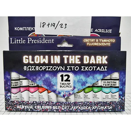 Zdjęcie z oficjalnego zgłoszenia: Little President "GLOW IN THE DARK ACRYLIC COLOURS SET" Zestaw farb akrylowych — ryzyko: Chemiczne