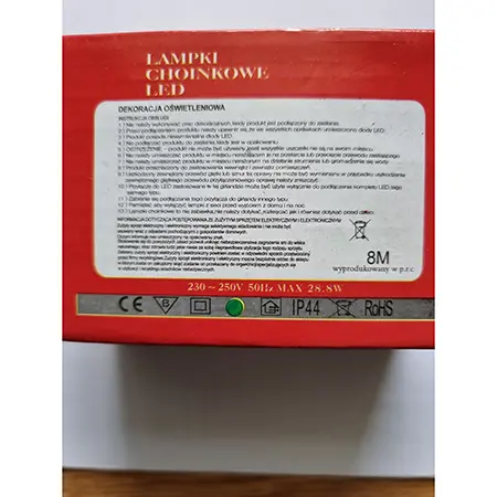 Photo de l’avis officiel: 100 LED Chaîne d’éclairage — risque: Choc électrique (A12/00192/24)