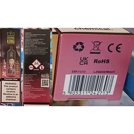 Photo de l’avis officiel: AROMA KING 9000 Cigarette électronique jetable — risque: Risque chimique (A12/00182/24)