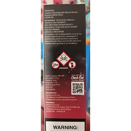 Photo de l’avis officiel: AROMA KING 9000 Cigarette électronique jetable — risque: Risque chimique (A12/00173/24)