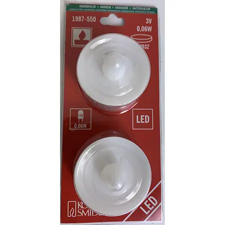 Foto uit de officiële melding: Konstsmide Tealight LED 2-pack Theelicht LED kaars — risico: Milieu