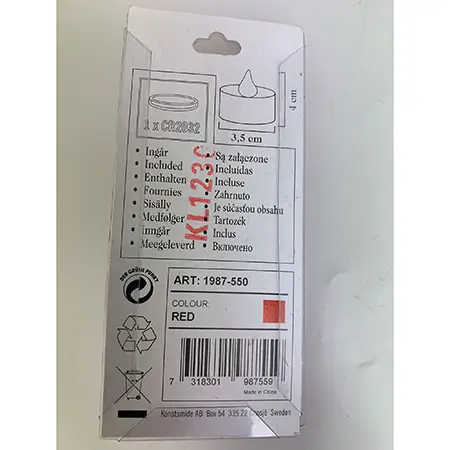 Foto uit de officiële melding: Konstsmide Tealight LED 2-pack Theelicht LED kaars — risico: Milieu
