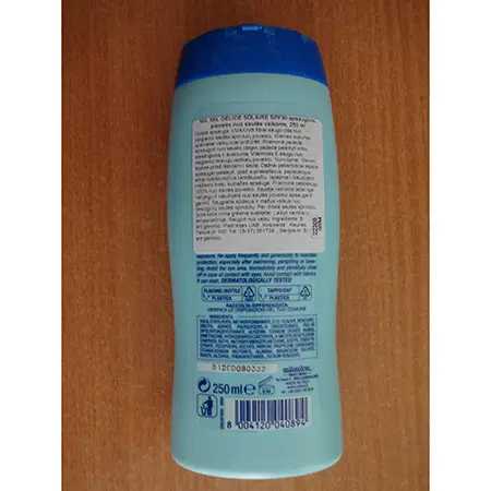 Photo from the official notice: DELICE DELICE SOLAIRE BAMBINI SUN MILK HIGH PROTECTION VERY FAIR SKIN CHILDREN FP30 sunscreen milk — chemical & microbiological risk