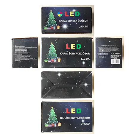 Photo de l’avis officiel: „LED KARÁCSONYFA ÉGŐSOR 240LED” Chaîne d’éclairage — risque: Brûlures & Choc électrique