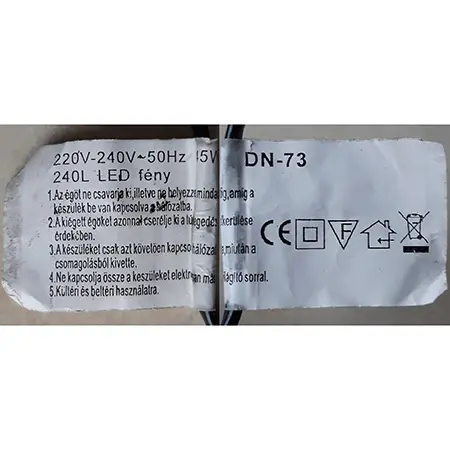 Photo de l’avis officiel: „LED KARÁCSONYFA ÉGŐSOR 240LED” Chaîne d’éclairage — risque: Brûlures & Choc électrique