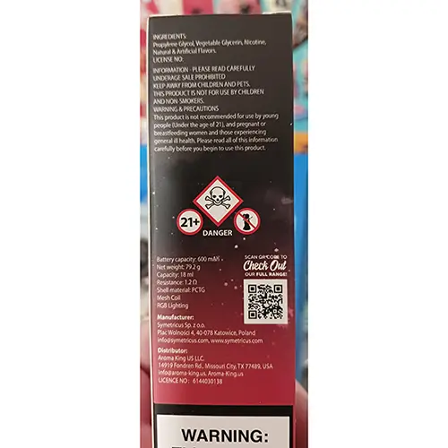 Photo de l’avis officiel: AROMA KING 9000 MARS 9000 MIXED BERRIES Cigarette électronique jetable — risque: Risque chimique