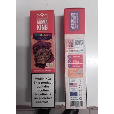 Foto del aviso oficial: Aroma King TORNADO 7000 Strawberry banana Cigarrillo electrónico desechable — riesgo: Riesgos químicos