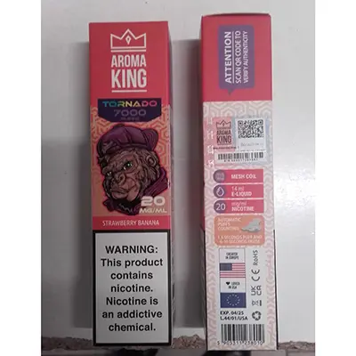 Foto del aviso oficial: Aroma King TORNADO 7000 Strawberry banana Cigarrillo electrónico desechable — riesgo: Riesgos químicos