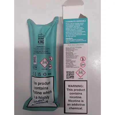 Photo from the official notice: Aroma King TORNADO 7000 BLUE RAZZ LIMONADE disposable electronic cigarette — chemical risk