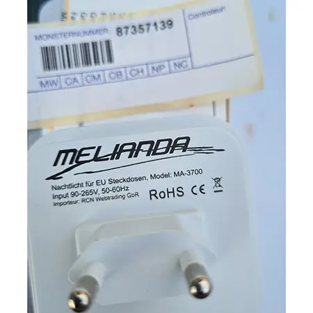Foto dell’avviso ufficiale: Melianda Melianda Led Nachtlicht Luce notturna — rischio: Scossa elettrica