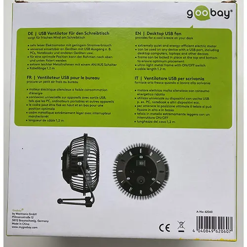 Foto dell’avviso ufficiale: Goobay Desktop USB fan Ventola USB — rischio: Rischio chimico & Ambiente